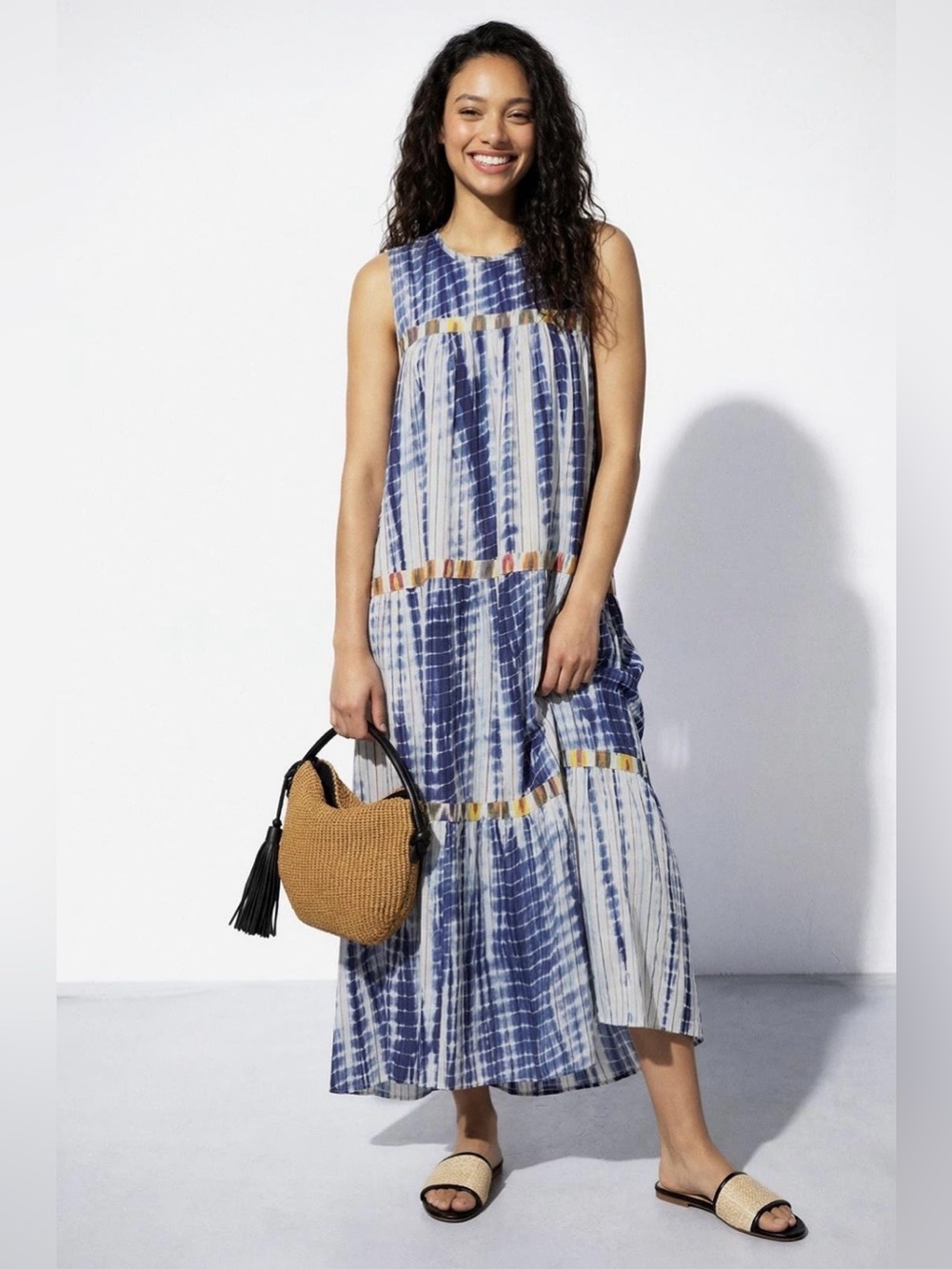 Warm~Blue and White Multi Tie-Dye Maxi Dress~Size 1 (2-4)~$475~